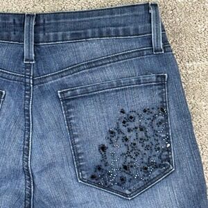 NYDJ Womens Size 2 Bootcut Crop Jeans Dark Wash Lift Tuck Raw Hem USA